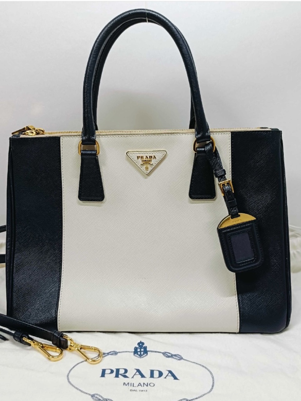 Whatnot Script — Prada Saffiano Leather Bicolor Tote